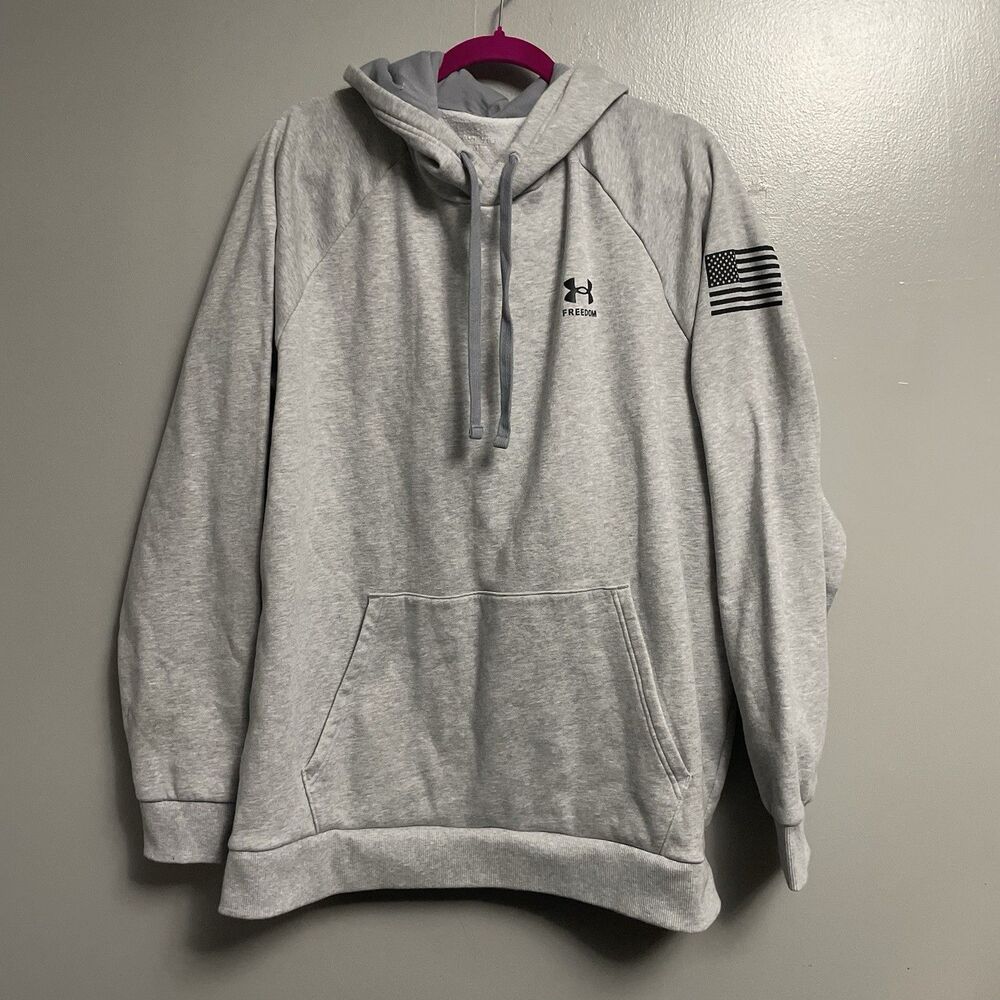 Men’s Under Armour Freedom Hoodie XXL Gray Flag Military Patriot America USA